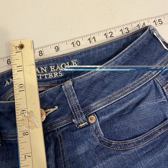American Eagle Women Jeans Kick Boot Flare SuperStretch Size 8Regular BlueDenim - Picture 2 of 9